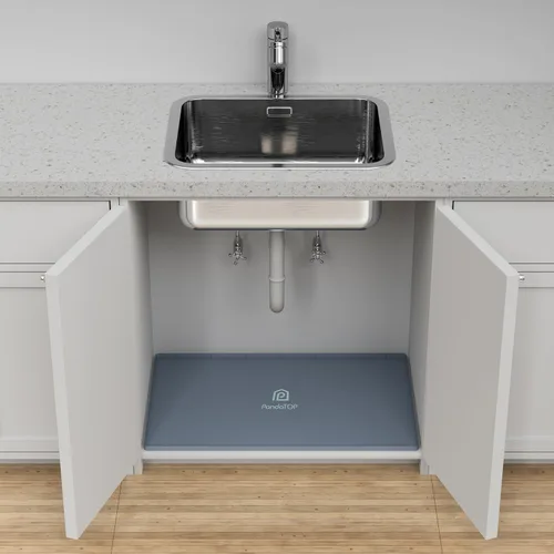 Vista 8 de Tapete para debajo del fregadero, bandeja de silicona para gabinete de cocina de 25 x 22 pulgadas, impermeable y flexible para debajo del fregadero