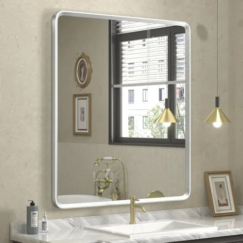 Vista 11 de Espejo rectangular con marco mate negro de 20x30 pulgadas para baño, espejo de tocador para pared de baño con esquinas redondeadas, antióxido y a
