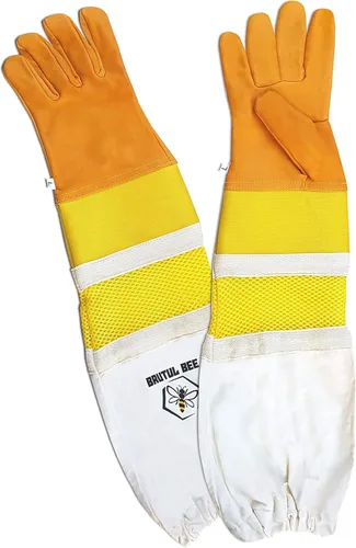 Vista 3 de Brutul Bee - Guantes ventilados de piel de vaca con goma y malla manguito largo protector ventilado mangas