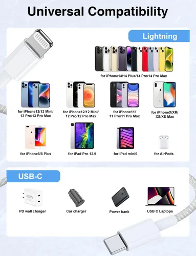 Vista 7 de Cable USB C a Lightning de 3/3 pies [certificado Apple MFi], cable tipo C a Lightning trenzado de nailon trenzado, cable de carga USBC a Lightning