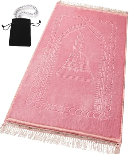 Vista 12 de Alfombra de oración musulmana islámica, gruesa y acolchada grande con cuentas de oración islámica, para viajes Eid, Ramadán, suave y lujoso, ideal