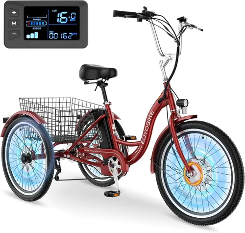Vista 8 de MOPHOTO Triciclo eléctrico para adultos y personas mayores, E-Trike de 3 ruedas de 24/26 pulgadas con batería extraíble de 36 V motor de 350 W