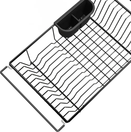 Vista 7 de Simple Houseware - Escurridor de platos grande de acero inoxidable sobre el fregadero, color negro