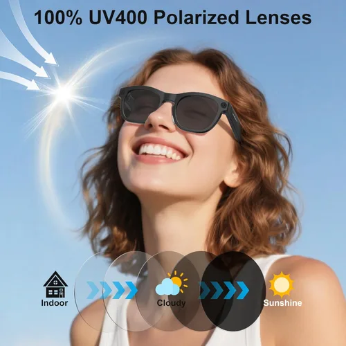 Vista 4 de Lentes inteligentes AI con cámara y Bluetooth, 1080P de grabación de video y fotos para hombres y mujeres, lentes de sol de audio que cambian