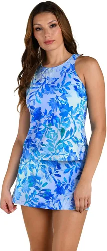 Vista 11 de Top de traje de baño tankini de cuello alto Negro/ Palmas flotantes