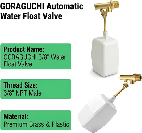 Vista 3 de Válvula de flotador de agua de 3/8 pulgadas, con brazo ajustable de latón, llenado automático y válvula de control de nivel de agua, para onds