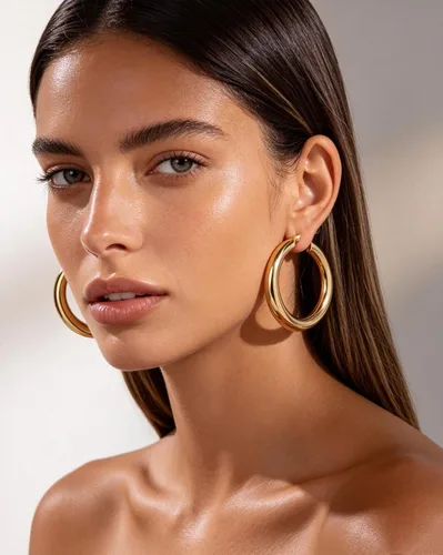 Vista 2 de Pendientes de aro de oro de acero inoxidable grueso de 0.276 in de grosor 14k dorado