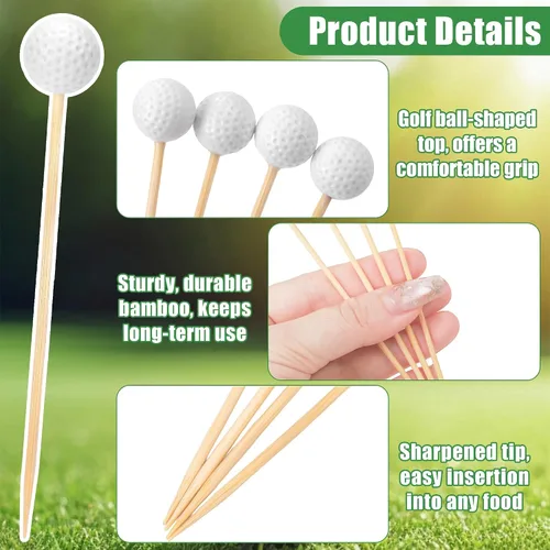 Vista 3 de Aodaer 120 palillos de cóctel de golf, palillos de dientes con temática de golf de 4.72 pulgadas para aperitivos, sándwich de frutas desechables
