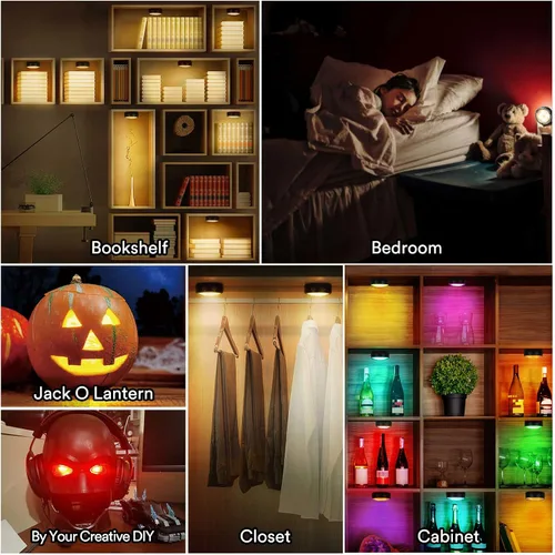 Vista 3 de Luces LED de disco con control remoto, luces inalámbricas de armario que funcionan con pilas, luces debajo del gabinete, luces de empuje, luces que