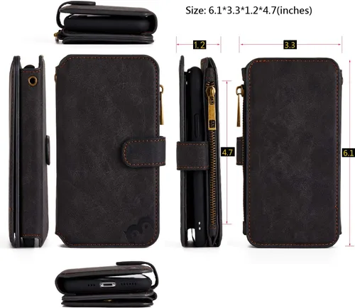 Vista 7 de MODOS LOGICOS Funda para iPhone 11, cartera desmontable, 2 en 1, almacenamiento en efectivo con cremallera, hasta 14 ranuras para tarjetas, 1