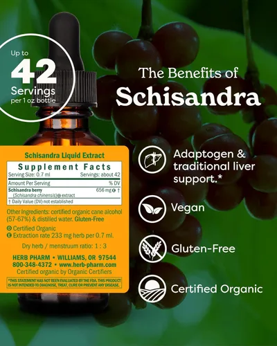 Vista 2 de Herb Pharm Extracto líquido orgánico certificado de bayas Schisandra - 1 onza