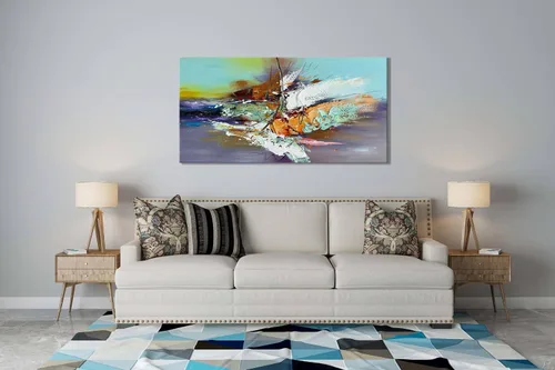 Vista 7 de zoinart Arte de pared 3D texturizado pintado a mano, 24 x 48 pulgadas, pinturas al óleo coloridas abstractas, arte de pared grande para decoración
