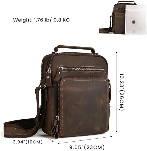 Vista 4 de BAIGIO Bolso de mensajero de cuero genuino para hombre, bolso cruzado de hombro vintage, bolso de mano, bolso de mano, bolso de mano, bolso de mano