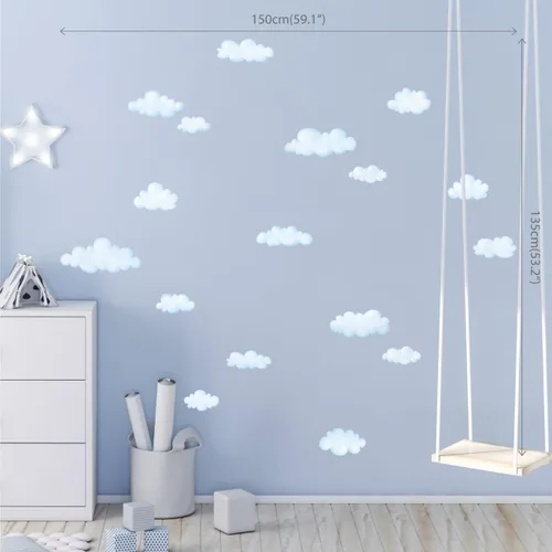 Vista 3 de DECOWALL 17 calcomanías de pared pequeñas de acuarela azul nube (DS4-8030)