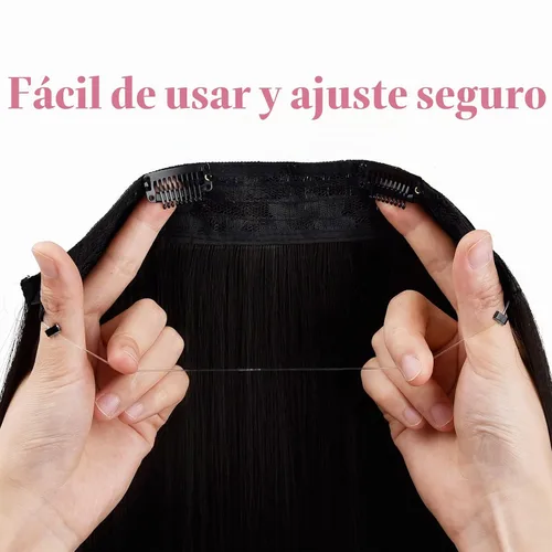 Vista 3 de REECHO Extensiones de cabello con alambre invisible con diadema transparente, tamaño ajustable, clips de seguridad extraíbles en la extensión