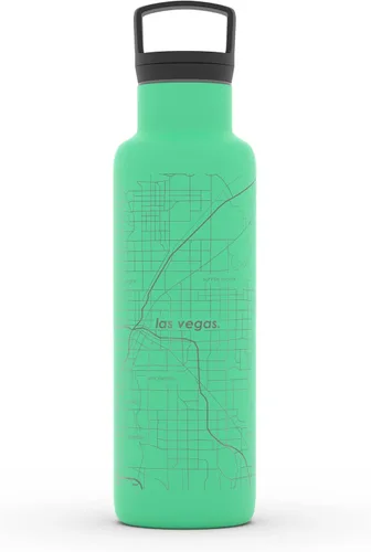 Vista 162 de Well Told Botella de agua aislada con mapa de Washington DC grabado, botella de acero inoxidable grabada (21 onzas, blanco) botella aislada de mapa