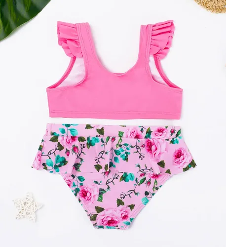 Vista 2 de SYMUCHAT Traje de baño tankini de dos piezas para niña UPF 50+ Rashguard Sets para 2-12 años