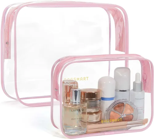 Vista 14 de BAGSMART Neceser transparente con asa, paquete de 2 unidades, aprobado por Negro Absoluto