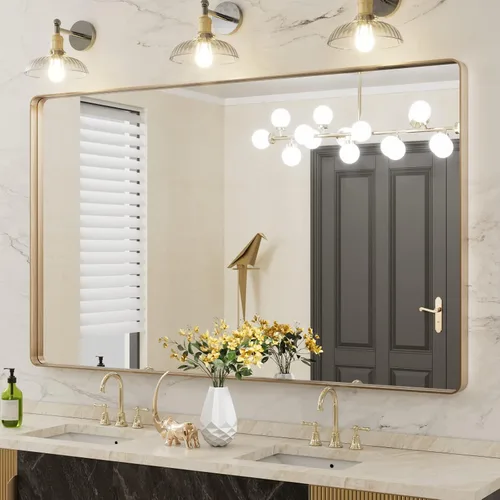 Vista 9 de LOAAO 20x16 Pulgadas Espejo de Baño con Marco de Metal Negro para Pared, Espejo de Tocador de Baño de Estilo Granja, Espejo Grande Rectangular