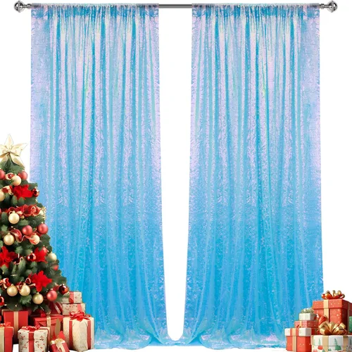 Vista 52 de 2 paneles de cortinas de fondo de lentejuelas verdes de 8 pies, cortinas de fondo de fotografía con purpurina para decoración de Navidad, boda