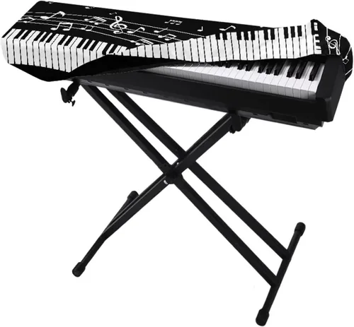 Vista 2 de Cubierta antipolvo para teclado de piano, 61-76/88 teclas, ajustable, para piano eléctrico/digital, funda protectora elástica para teclado con banda