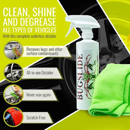 Vista 3 de BugSlide Combo de carrito – Kit de tienda de limpiador de botellas en aerosol de 16 onzas con toalla de microfibra y paño X-Treme de malla, solución