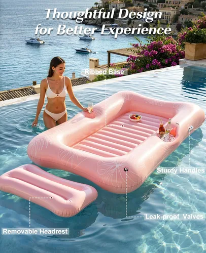 Vista 3 de HeySplash Inflatable Tanning Pool Lounger Float, Suntan Tub for Adults A-Pink Leaf L