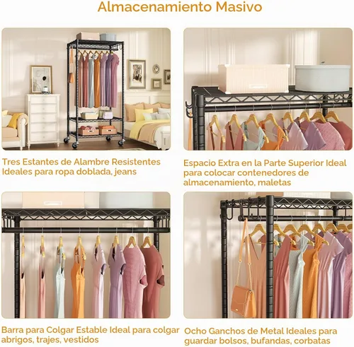 Vista 7 de FUTASSI Perchero con ruedas, percheros para colgar ropa, negro