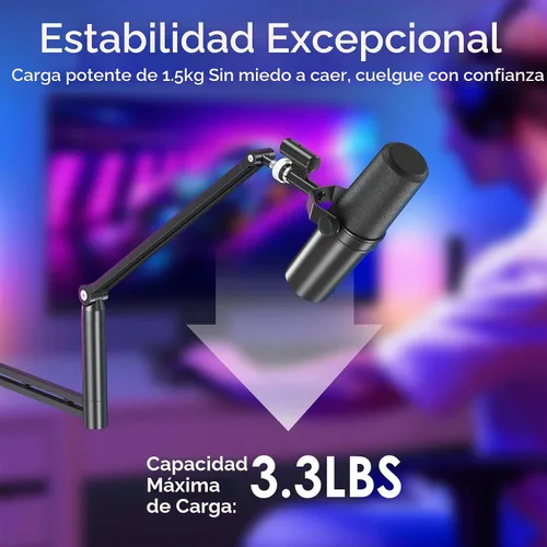 Vista 6 de CreaDream Brazo de brazo de micrófono, soporte de escritorio de bajo perfil con adaptador de tornillo, soporte para teléfono, columna de elevación