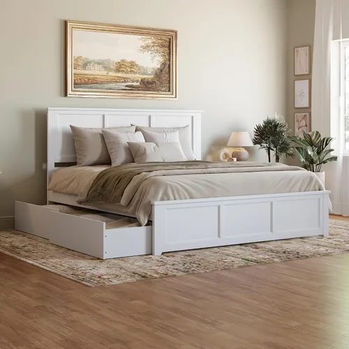 Vista 18 de AFI, Madison - Cama de plataforma de almacenamiento matrimonial con estribo a juego, color espresso