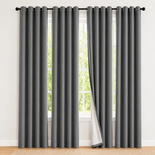 Vista 91 de 2 paneles de cortinas 100% opacas, de peso medio, con aislamiento térmico y ojales para dormitorio, sala de estar, tratamiento de ventana