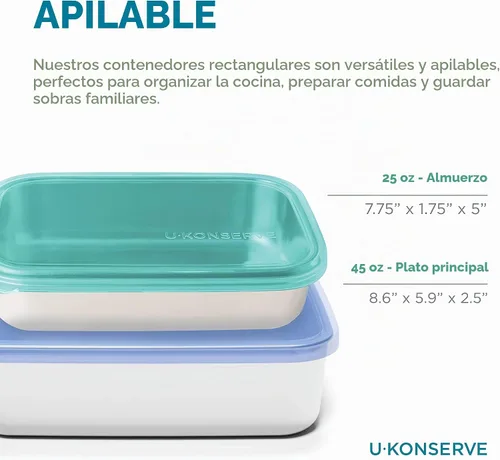 Vista 2 de U-Konserve - Recipiente rectangular de acero inoxidable de 25 onzas para alimentos Bento transparente