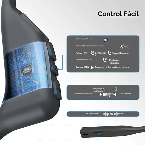 Vista 6 de Gixxted Auriculares de oreja abierta con micrófono, auriculares Bluetooth con micrófono, conexión dual Bluetooth 5.3 con micrófono de cancelación