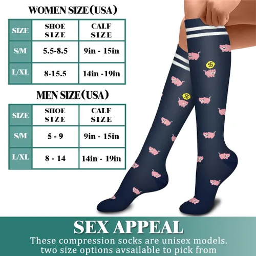 Vista 6 de Paquete de 3 pares de calcetines de compresión médica para mejorar la circulación de mujeres y hombres, para correr, hacer deporte y amamantar