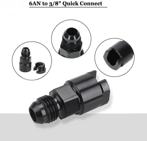 Vista 2 de YSIL 6AN macho a 3/8 "hembra de desconexión rápida manguera recta adaptador Empuje en EFI aluminio negro con tornillo 2PCS Aluminum
