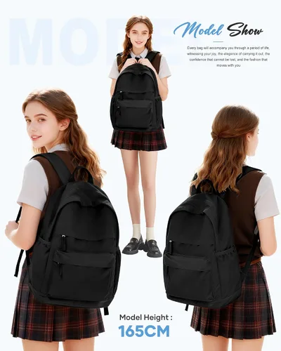 Vista 6 de VGCUB Mochilas escolares con libros, bolsa de viaje, mochilas escolares para niñas, mochila estética ligera para escuela, niñas y niños, a3-Negro