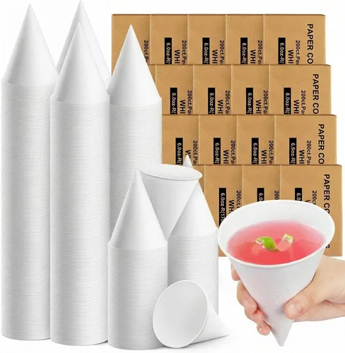 Vista 20 de Roshtia 100 tazas de cono de papel de 6 onzas gruesas desechables para hielo afeitado, dispensador de enfriador de agua para granizados