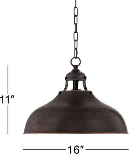 Vista 4 de Franklin Iron Works Essex - Lámpara colgante colgante de bronce teñido de 16 pulgadas de ancho, pantalla de cúpula rústica industrial para comedor