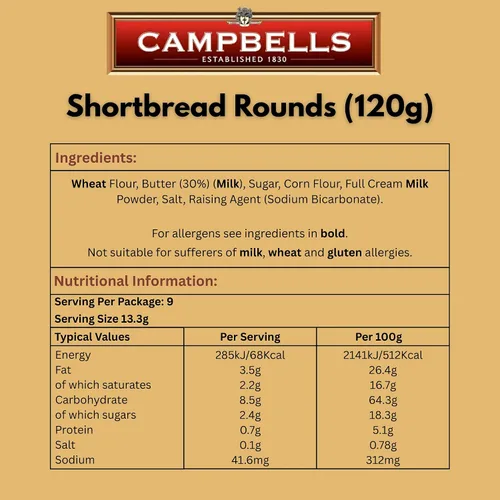 Vista 2 de Campbells Shortbread Pure Butter Rounds 4.23 oz (120g) – Galletas de mantequilla escocesas tradicionales de Escocia, galletas de té inglesas