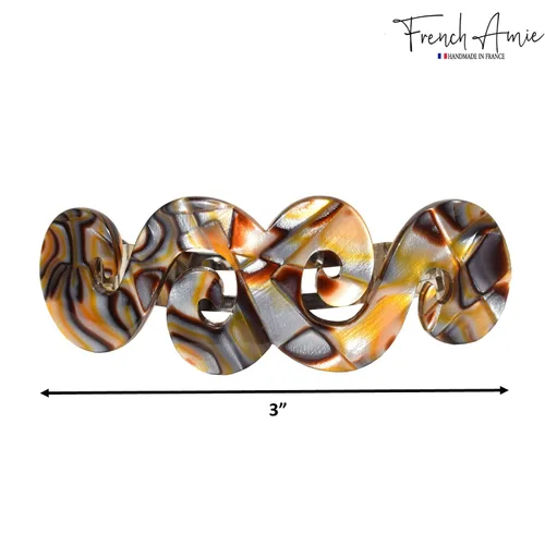 Vista 5 de French Amie Swirls Onyx - Pasador de pelo hecho a mano con cierre de plata para mujeres y niñas, hecho en Francia, 3 pulgadas, color gris plateado