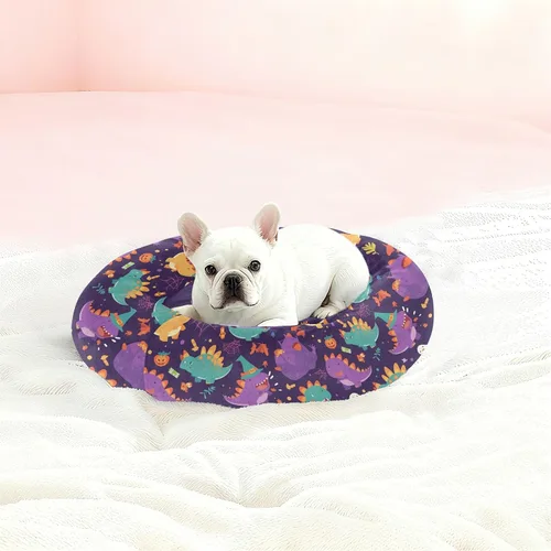 Vista 2 de Pet Dog Bed Calming Anti Anxiety Fluffy Cat Cave Bed for Extra Small Size Pets Sleeping XS Cute Dinosaur Cartoon Halloween Witch Spiders Web
