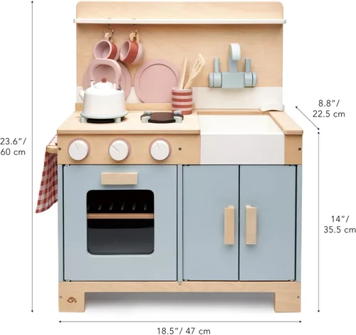 Vista 3 de Tender Leaf Toys Mini Chef Home Kitchen – Cocina de madera totalmente equipada con accesorios para cocinar – Desarrolla habilidades sociales