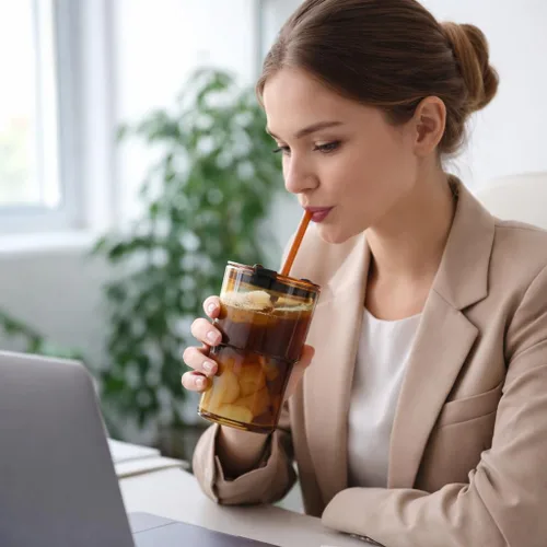 Vista 9 de Luxfuel Vaso Tumbler de Agua de Vidrio de 13 onzas con Pajita y Tapa, Tazas Reutilizables para Café Helado, Té Helado, Vaso Tumbler de Vidrio
