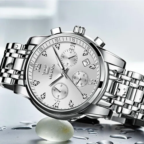 Vista 3 de OLEVS Men Multifunction Watch Multi Dial Waterproof Luminous Chronograph Mens Watch with Date Gift for MenStainless Steel Watches for MenClassic Men