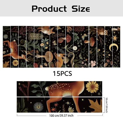 Vista 5 de PLIGREAT 15 tiras de calcomanías de animales del bosque negro para escaleras, adhesivas y autoadhesivas, para peldaños de escaleras, decorativas