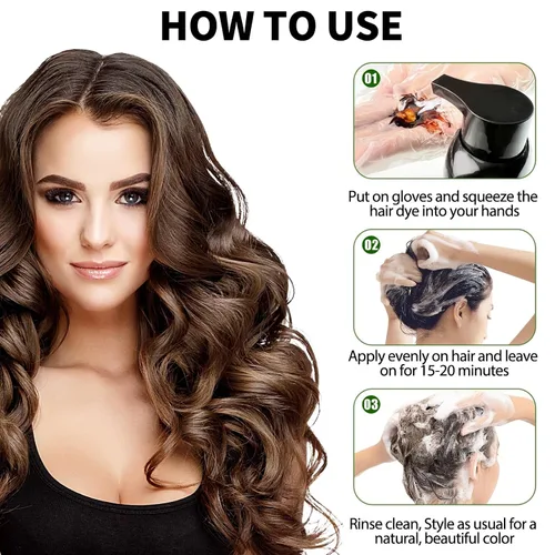 Vista 7 de Champú de tinte para el cabello marrón para una cobertura 100% de canas, champú de color de cabello 3 en 1 with Argan Oil & Ginseng, Ammonia &