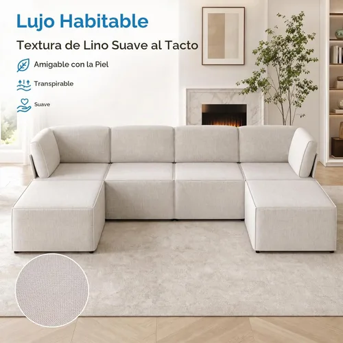 Vista 3 de Mjkone Sofá modular modular de 116 pulgadas para apartamentos y espacios pequeños, moderno sofá de 6 asientos profundos con espuma viscoelástica