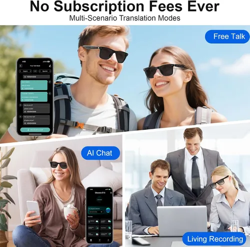 Vista 6 de Gafas inteligentes para hombres y mujeres con GPT de chat, gafas de traducción Bluetooth con 164 idiomas, audio de oído abierto con micrófono
