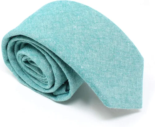 Vista 36 de Corbata delgada de algodón cambray para hombre, estilo desgastado texturizado - 2 1/2 pulgadas de ancho