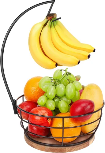 Vista 13 de Livabber - Frutero de encimera con colgador de plátanos, cuenco moderno de almacenamiento de frutas y verduras, con soporte de árbol de plátano